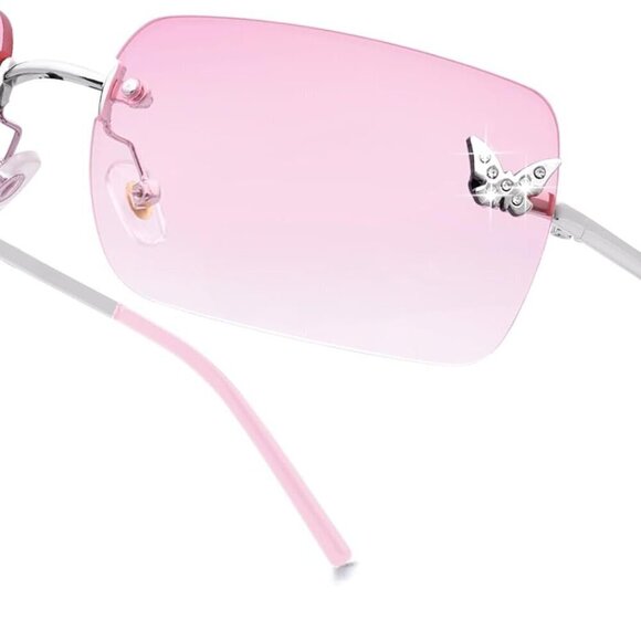 Accessories - Rectangle Y2K Sunglasses Women Men Frameless UV400 Tinted Shades Butterfly